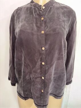 Cotton Santa Monica Brown Sueded Rayon Button Down Too Size M
